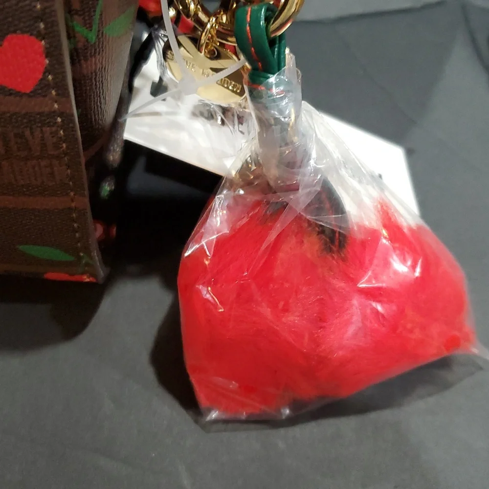 Steve Madden brown plaid checkered cherry print bryder crossbody bag and charm - Picture 3 of 13